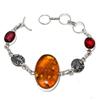 Natürlicher baltischer Bernstein, Granat, handgefertigtes 925er Sterlingsilber-Armband, 17,8–20,3 cm, B3I31