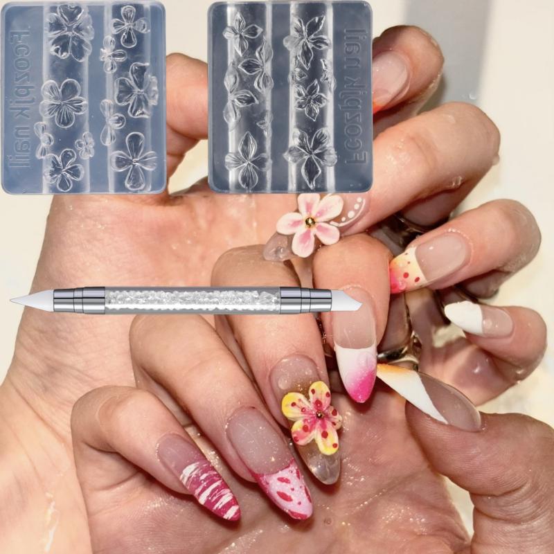 2/3Pcs 3D Hawaii Hibiscus Flowers Nail Art Mold Floral Petal Ballet Bows Design Resin Mold Nail Carving Template Diy Accessories