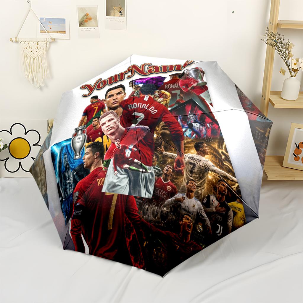 Cristiano Ronaldo Personalized Name Umbrella Compact Travel Automatic Umbrella Folding Umbrella with 8 Ribs Lightweight All-Season Use Fashion Lovers