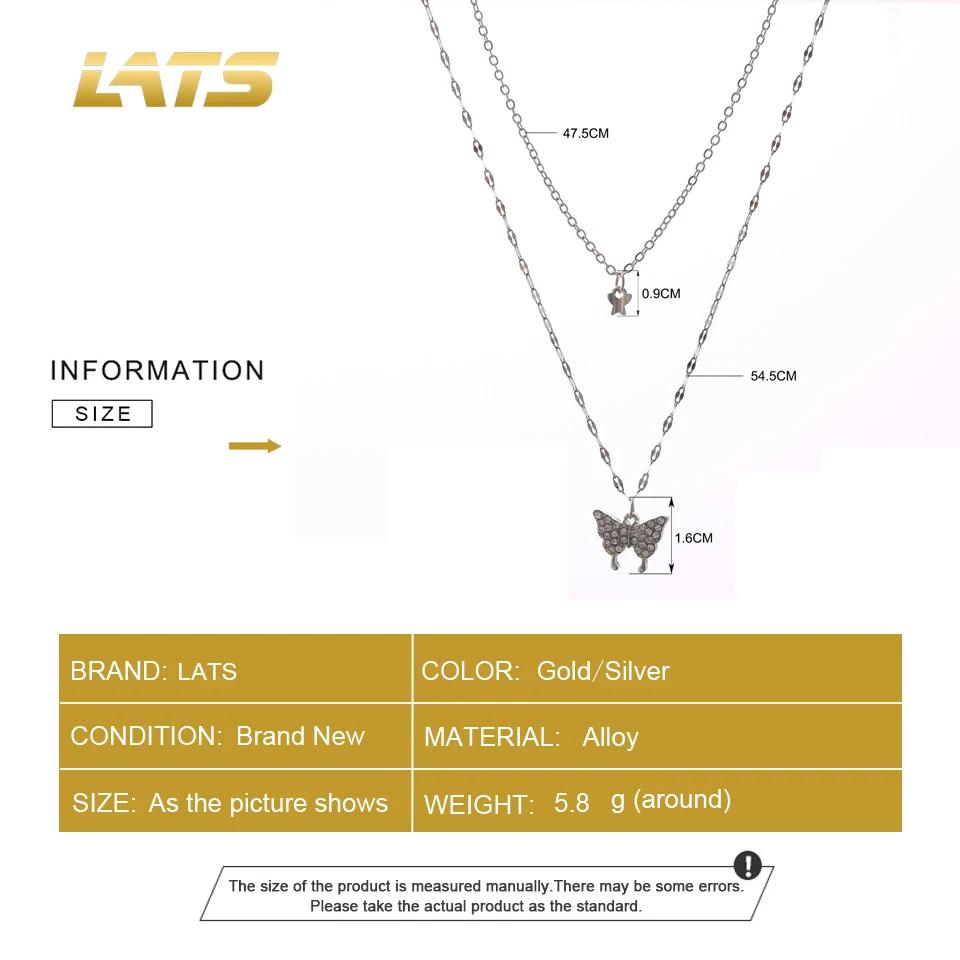 LATS Nouveau Collier Papillon Brillant pour Dames Exquis Double Couche Chaîne de Clavicule Collier Bijoux pour Dames Cadeau
