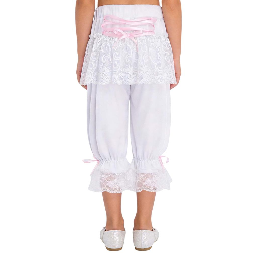 Kids Pirate Cosplay Bloomers Victorian Lolita Pantaloons Floral Lace Ruffle Elastic Waistband Steampunk Underwear