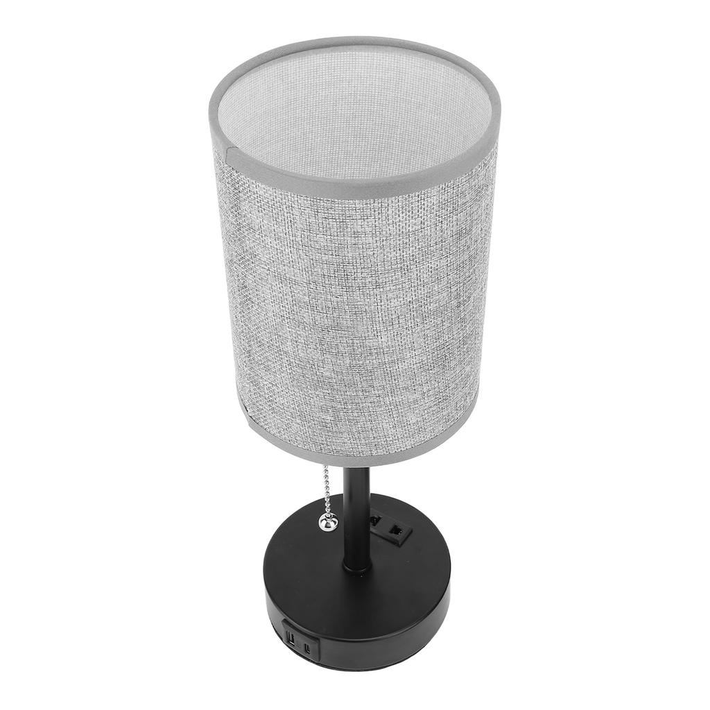 LED Table Lamp Fabric Lampshade USB A and USB C Port Zipper Switch Bedside Lamp for Living Room Bedroom Office