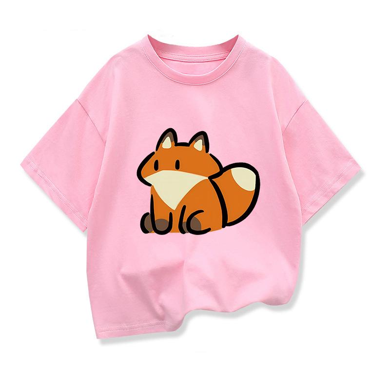 Original Design Kids ShortSleeve t shirts Cute Cartoon fox Childrens Summer Pure Cotton Loose Tees Boys Girls Casual Tee Tops