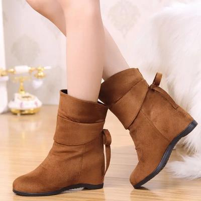 Fashion Wedge Heel Solid Color Round Toe Mid Calf Shoes Woman Sale 2024 New Large Size Warm On Offer Fashion Half High Boots for Women