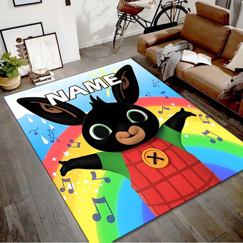 Custom Bing Bunny Mat Personalized Name, Polyester Washable Indoor Entryway Rug, Gift for Christmas, Easter, Thanksgiving Day