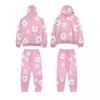 Set Felpa con Cappuccio Oversize Unisex Cotone Pesante 450g Pullover con Stampa Floreale 3D in Foil Vestibilità Larga Autunno