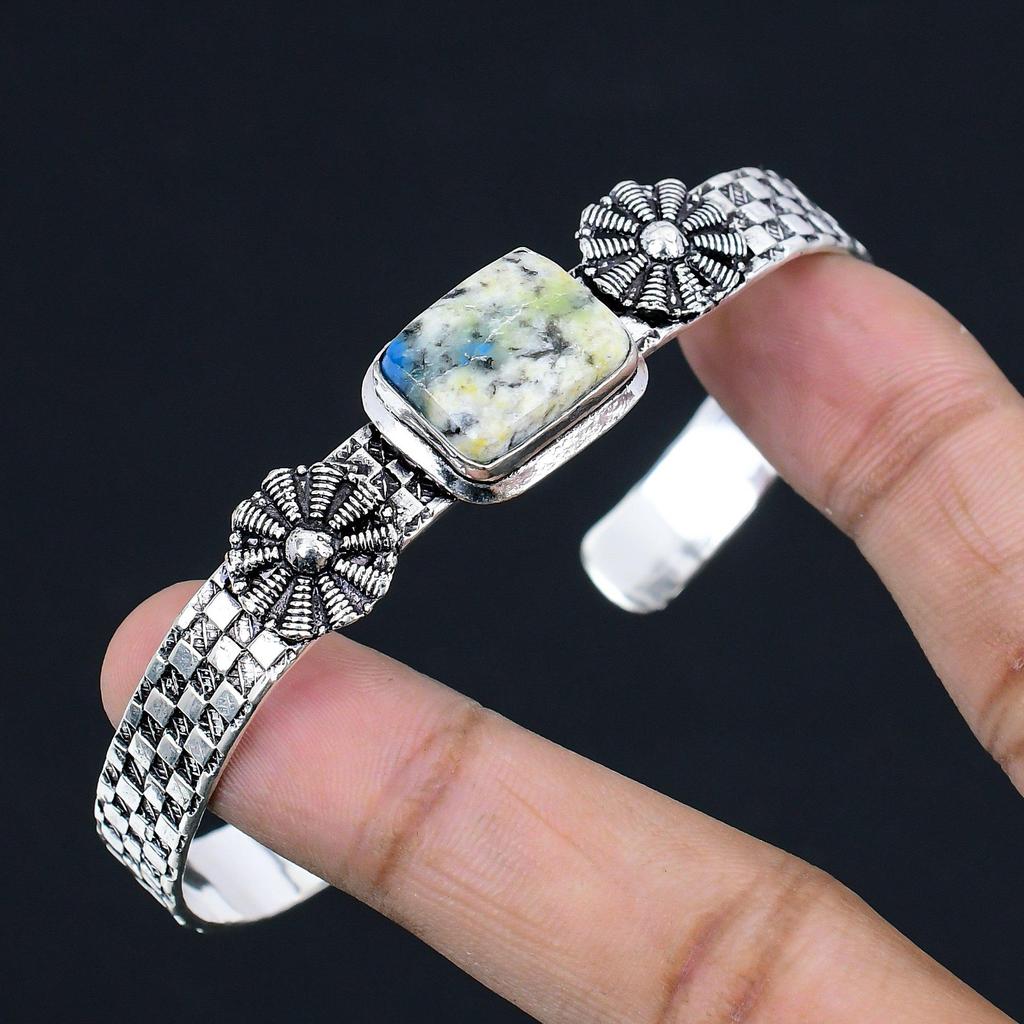 Natural K2 Jasper Gemstone 925 Sterling Silver Bangle Adjustable For Girls