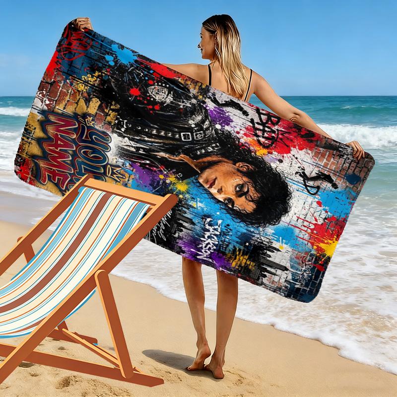 Name Custom King of Pop Print Beach Towel, Large Soft Quick Dry Towel for Beach Camping Swimming