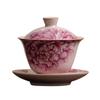 Pink Ru Kiln Peony Sancai Gaiwan Kung Fu Tea Set Tea Bowl Household Ceramic Chinese Tea Bowl