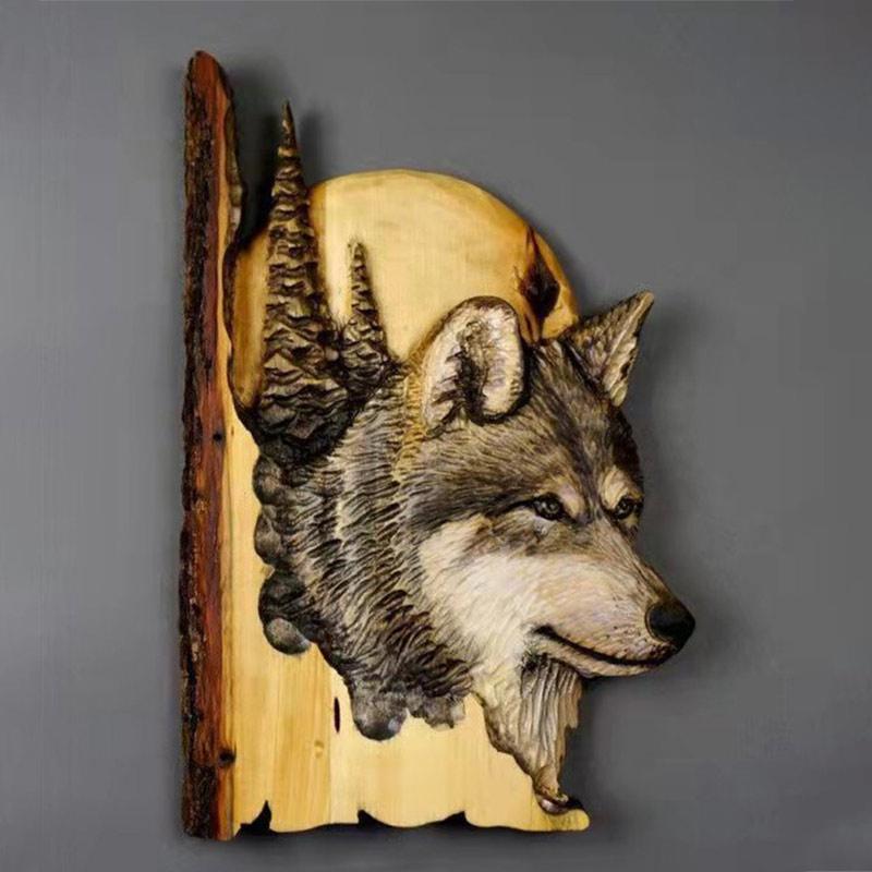 New Animal Carving Handcraft Wall Hanging Sculpture Wood Raccoon Bear Deer Hand Painted Decoration for Home Living Room Gifts