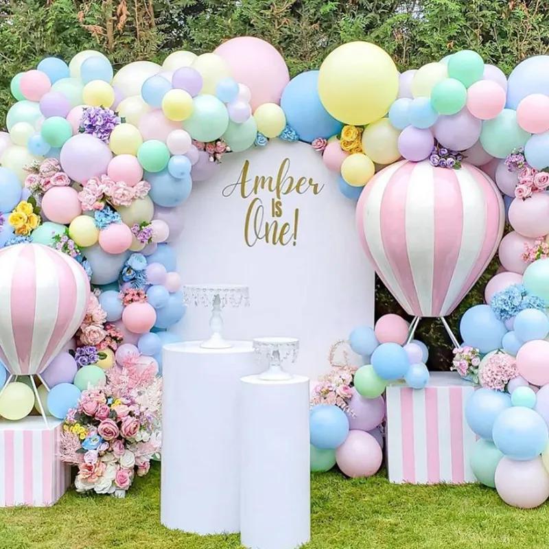 Bruiloft Verjaardag Babyborrel Geslachtsonthulling Decoraties Stofblauw Wit Ballonnenboog Slingerset