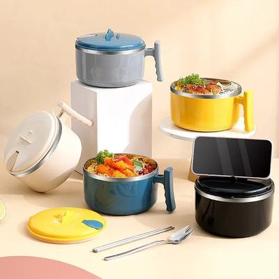 304 Stainless Steel Lunch Box Sealable with Lid Big Bowl Instant Noodle Bowl Portable Lunch Box Reusable Tableware