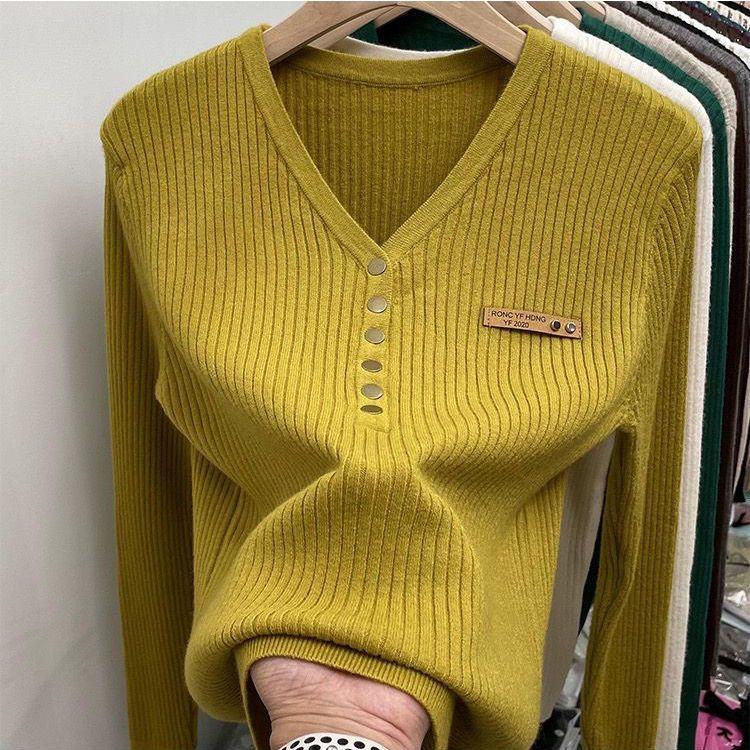 

Плюшевый утолщенный свитер, блузка с вязаным низом для женщин и тонкий топ с v-образным вырезом, осенние и зимние универсальные вязаные джемперы 2XL жёлтый