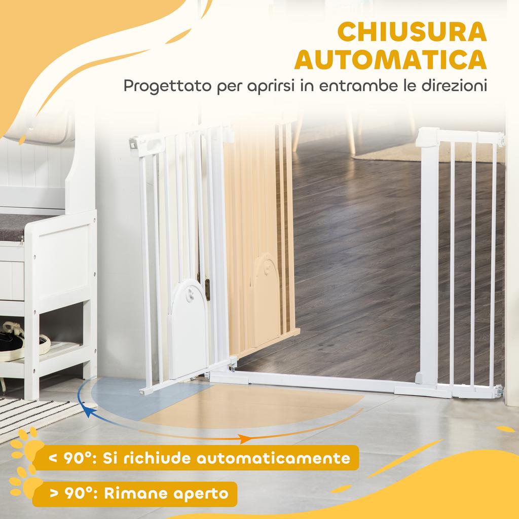 Extendable Dog Gate with Self-Closing Door, Made of Metal and ABS, 75-131x76 Cm, White