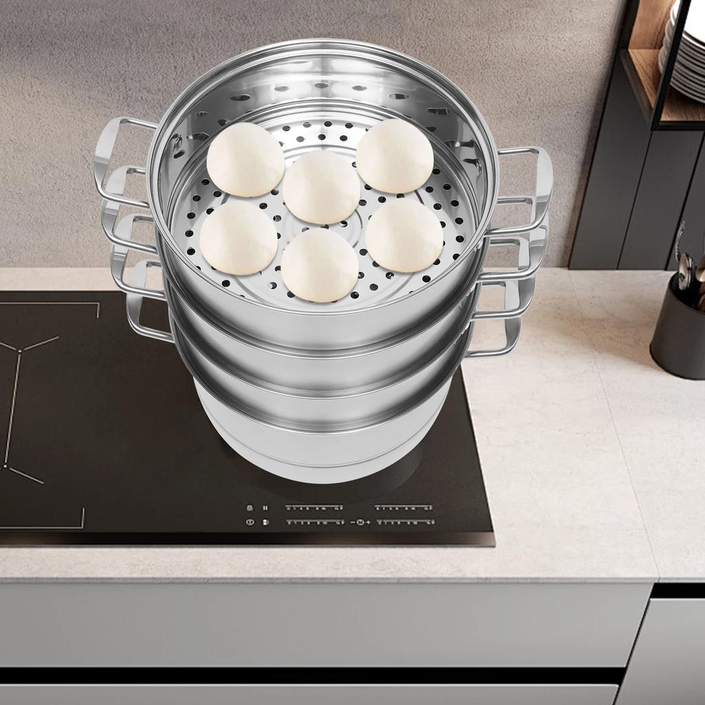 Steamer 32cm Five Tier Stainless Steel Steamer with Glass Cover for All Hobs Couscous Pot Steamer