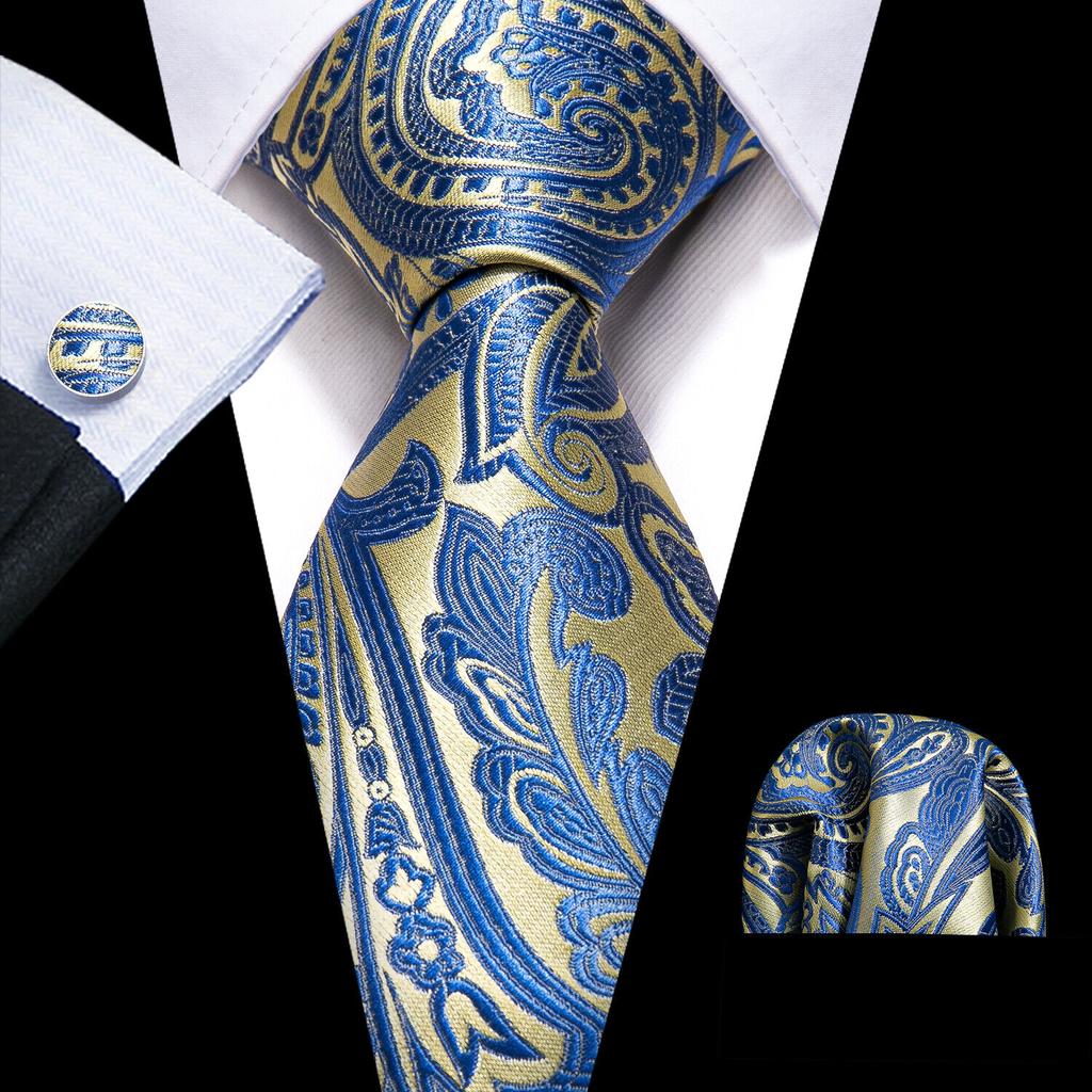Barry.Wang Floral Ties for Men Woven Paisley Wedding Necktie Handkerchief Cufflinks Formal Casual Set