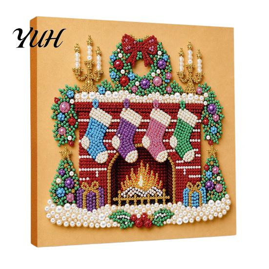 Christmas Craft Supplies for Beginners Faux Pearl Art Kit, DIY Santa Tree Painting Creative Home Decorations 3D Holiday Wall Decor Kit Adults,