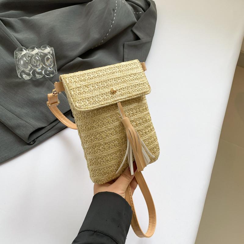 Vintage Streetwear Crossbody taška na telefon slaměný provaz ručně tkaná mini kabelka na dovolenou pro ženy a dívky jednoduchá módní taška na telefon