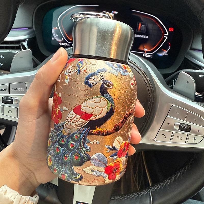 Retro Light Luxury Thermos Cup for Girls, High-end Water Cup, Mini Portable Large Belly Cup, Chinese Style Small Thermos Cup, Te