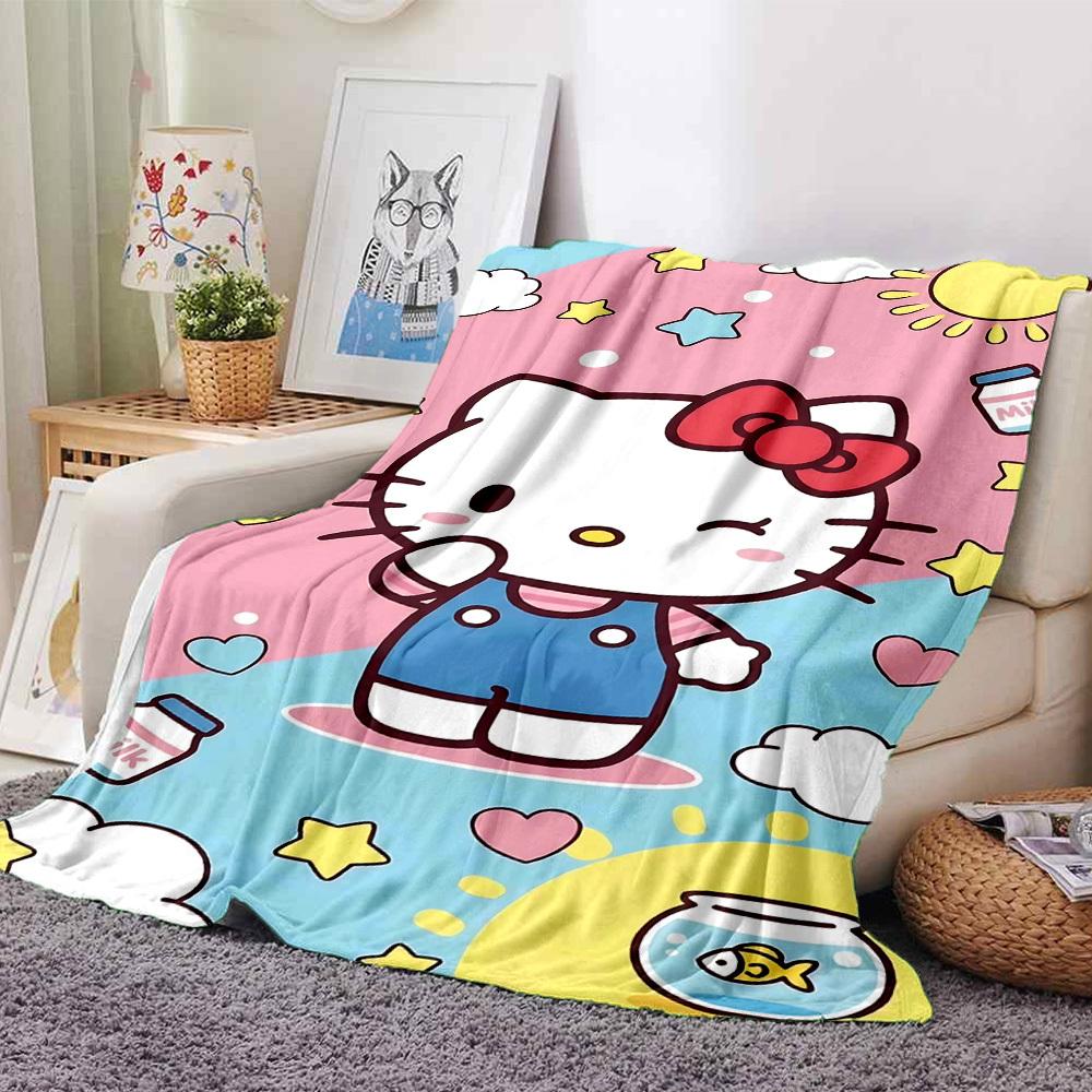 1pc Hello Kitty Milk blanket Lightweight Flannel Throw for Sofa Bed Travel Camping Livingroom Office Couch Chair