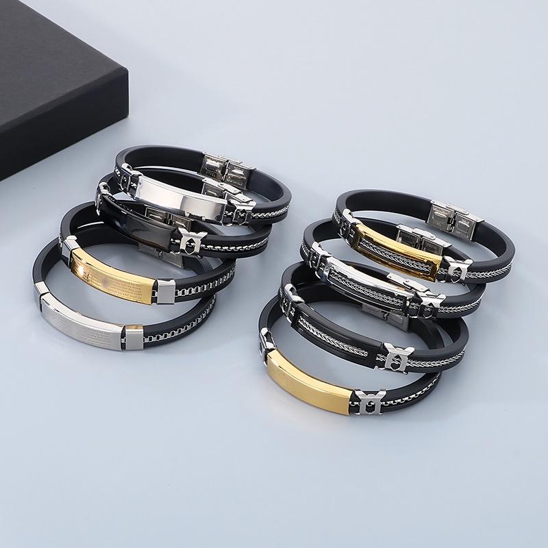 Haoyi Men's Adjustable Silicone Titanium Steel Bracelet in European & American Fashion
