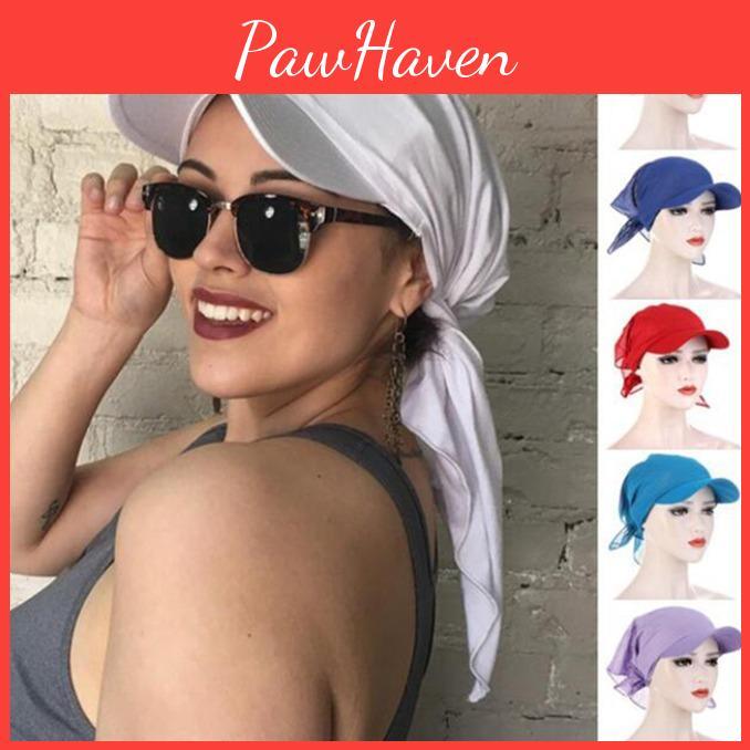 Color Candy Summer Solid Color Outdoor Windproof Sunscreen With Brim Headscarf Casual Headscarf Hat