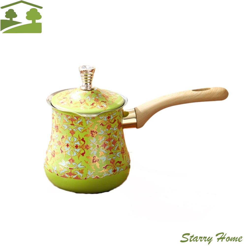550ml Turkish Coffee Pot Stainless Steel Long Wooden Handle Butter Melting Pot Arabic Style V Shape Diverter Port Milk Tea Pot