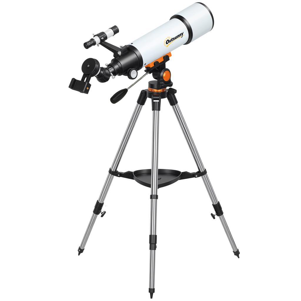 Astronomisches Teleskop 80mm mit AZ-Montierung, 2 Okularen und Smartphone-Adapter, 92x92x130 cm, Weiß und Schwarz