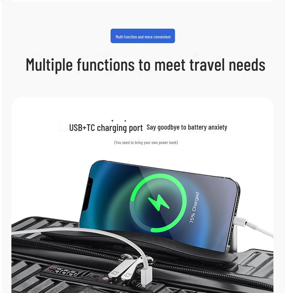 Yongsheng 20" Cabin Suitcase with Universal Wheels, Anti-Fall, 24" Optional, Front-Opening Trolley Case, Secure Lock.