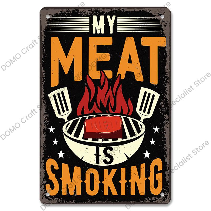 Vintage Barbecue Plaques Metal Tin Signs Grill Meat Steak Sausage Retro Metal Plate Wall Decor BBQ Party Shop Dining Room