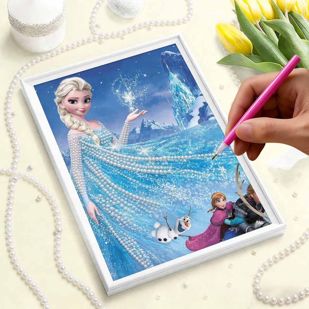Frozen Elsa & Friends Pearl-Inlaid Frameless Art | Handmade Pearl Craft, Ice Castle Theme, for Frozen Dreamy Home Decor & Gift Option