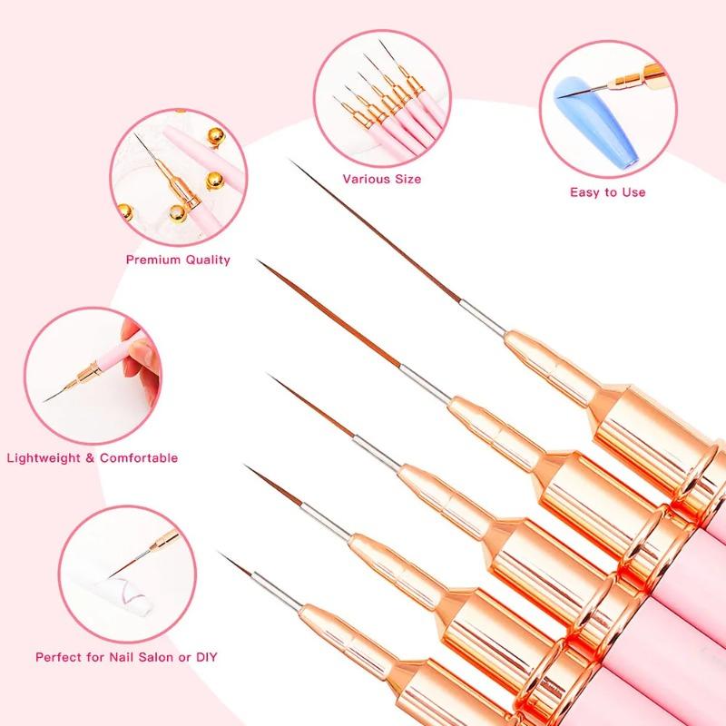 Pluma Pincel para Uñas 5 uds/set Set de Pinceles Liner para Uñas Larga Raya Dibujo Profesional