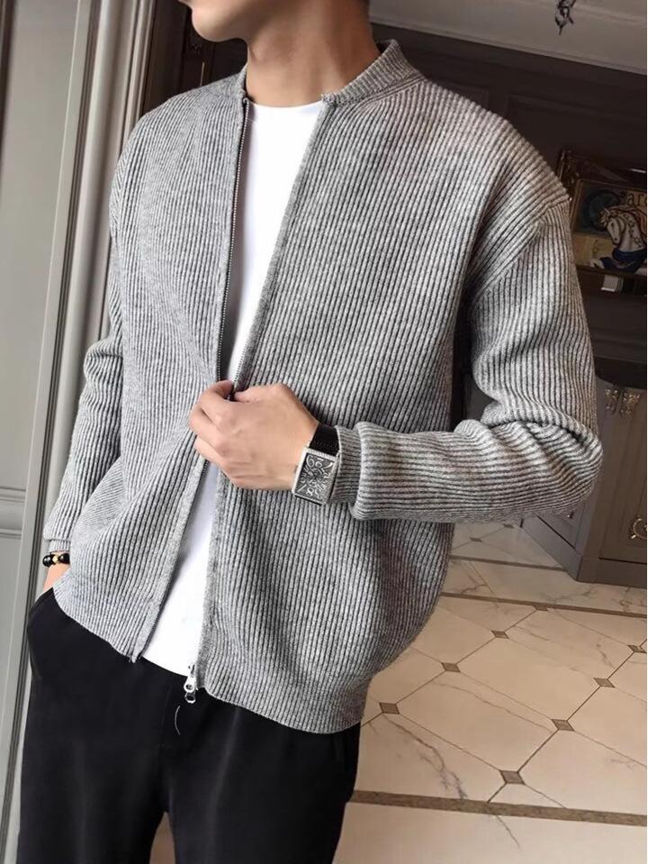 Men's Double Zipper Japanese Style Knit Cardigan Sweater - Autumn/Winter Fashion, Versatile Casual Outerwear.