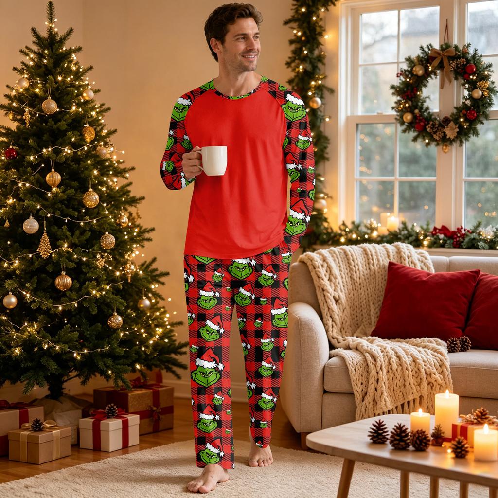 Men's 2-Piece Pajama Set Long Sleeve Crewneck Top and Pants Casual Comfortable Sleepwear