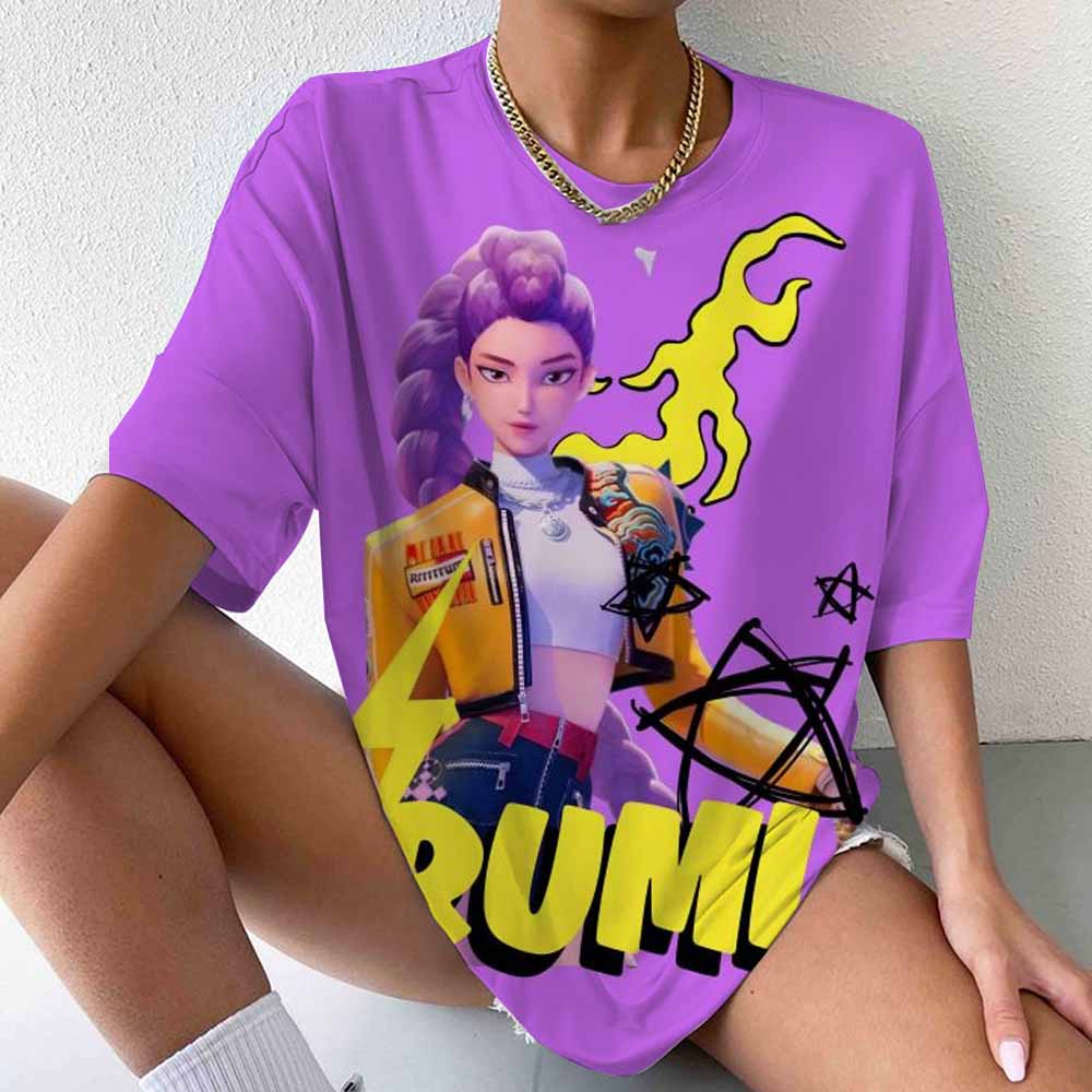 2025 Kpop Lovci démonů Trička Nadměrná Y2k Dámská Unisex Harajuku O-výstřih Trička s krátkým rukávem Pamětní Dámské oblečení Tričko