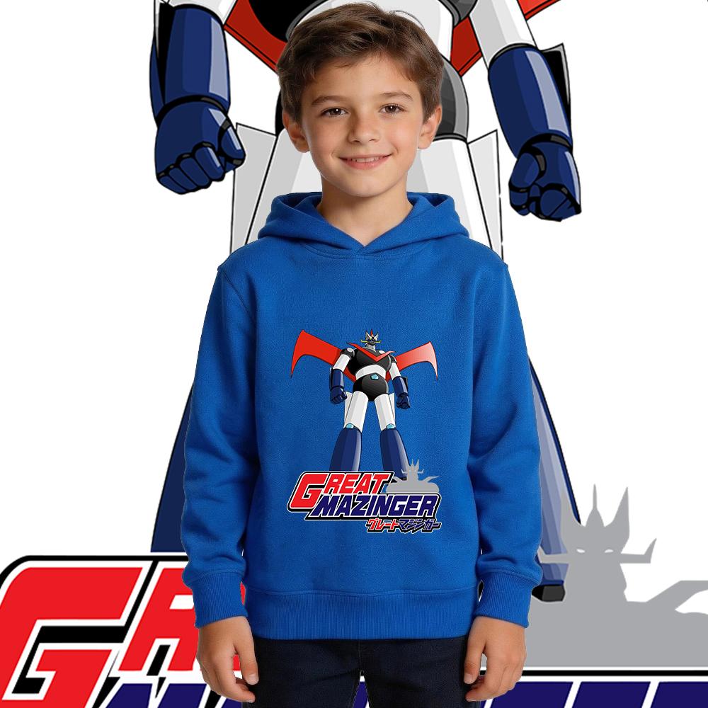 Stylish New *Mazinger Z* Print Kids' Fleece-Lined Hooded Sweatshirt – Warm, Comfortable, and Thick; Casual Autumn/Winter Outdoor Pullover (Unisex)