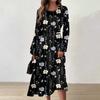 Women's Autumn And Winter Casual Fashion Round Neck Long Sleeve Print Long Dress