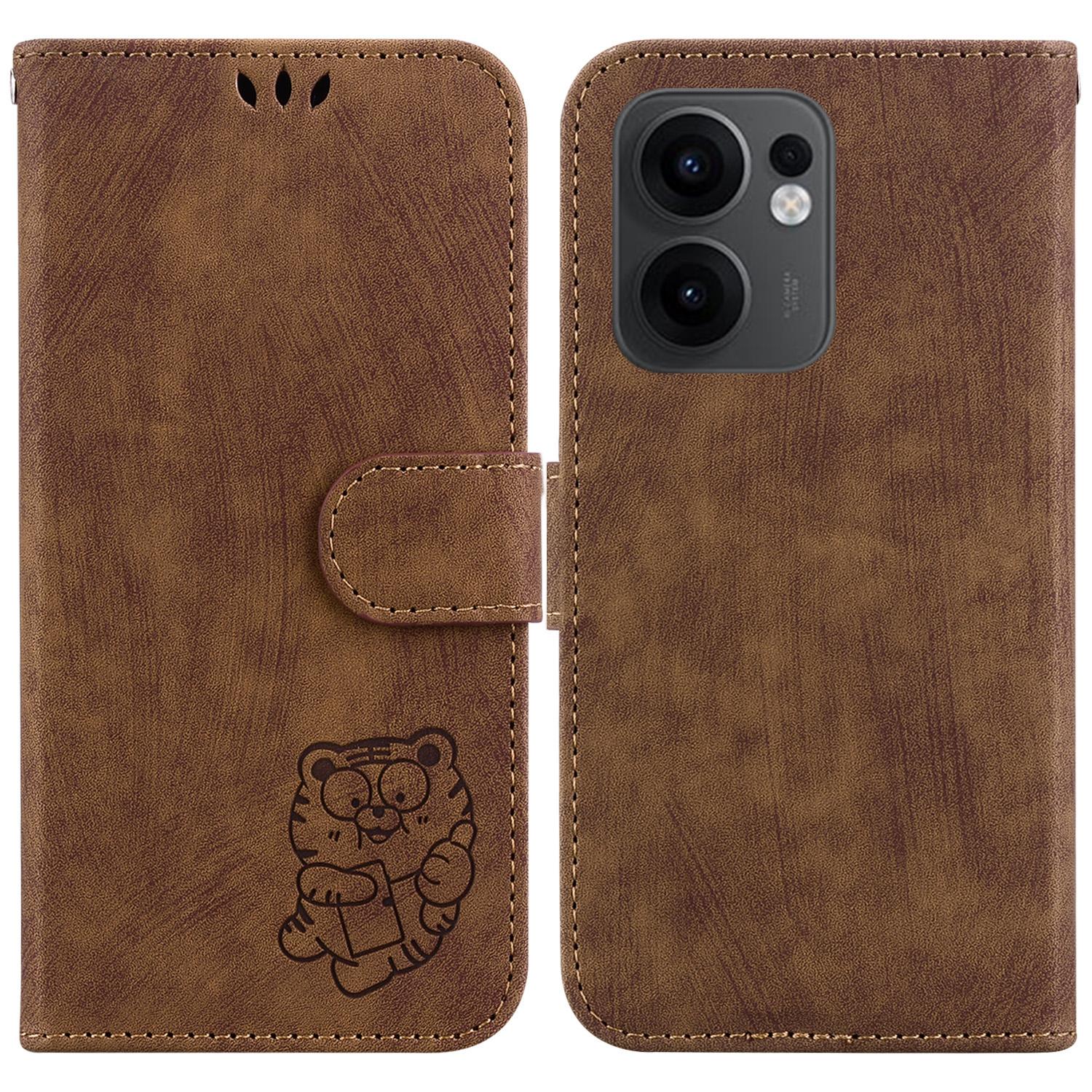 

For Oppo Reno13 F 5G (Reno 13 FS 5G)/4G Wallet Case Tiger Imprint Leather Shockproof Phone Cover E