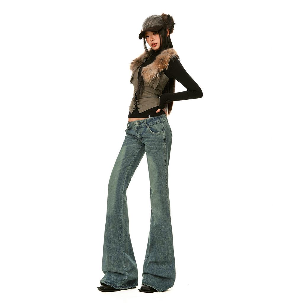 American retro micro-pull jeans new design sense Spice girl slim and thin according to spring pattern