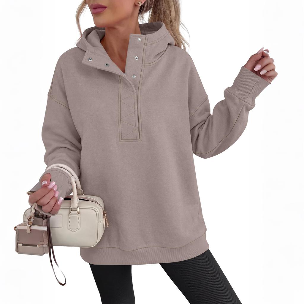 Women's Long Sleeve Hooded Pullover Sweatshirt with Stand Collar