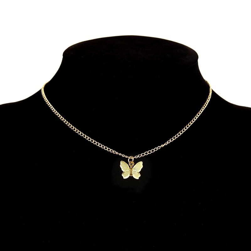 LATS Nouveau Collier Papillon Brillant pour Dames Exquis Double Couche Chaîne de Clavicule Collier Bijoux pour Dames Cadeau