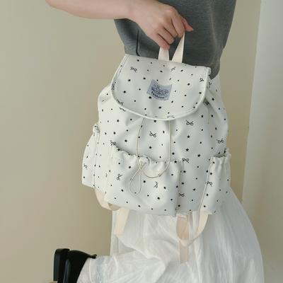 Schoolbag Bow Polka Dot Strap Backpack Female College Style College Student Commuter School Bag Niche Leisure Travel Small Backpack