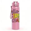 1PC Hello First Grade Apple Rainbow 750ml Color Plastic Sports Water Bottle Leakproof Flip Straw Lid Suitable for Sports Office Home Use