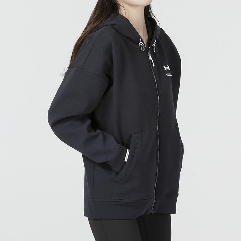 Under Armour Solid Print Logo Zip-Up Casual Sport Long Sleeve Sweatshirt Women Tops Black 1374116-001