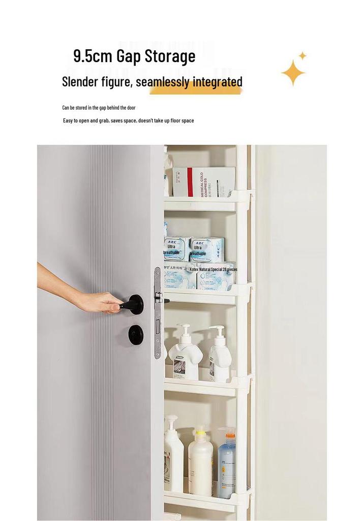Slim Behind-Door Storage Trolley: Multi-Layer Shelf for Bathroom & Toilet.