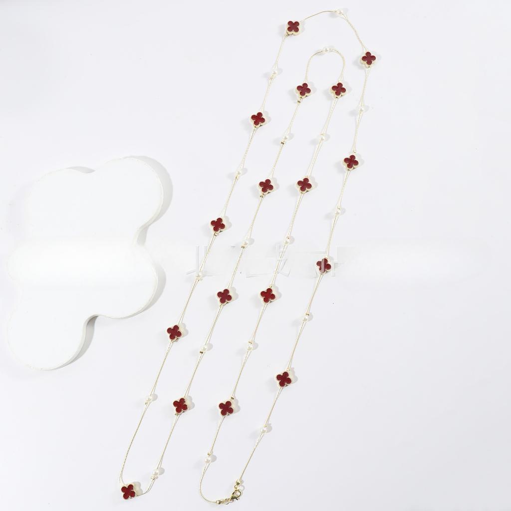 Seventeen Flowers Four-leaf Clover Oil Drop Four-leaf Clover 170cm Long Female Sweater Chain Fall and Winter New Necklace