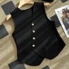 French Retro V-Neck Single-Breasted Irregular Sleeveless Slim Knitted Vest For Women