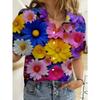 Floral Womens Shirts Short Sleeve Button Rose 3D Printed Casual Beach Shirt Summer New Sunflower Blouse Y2k Tops Women's Clothes