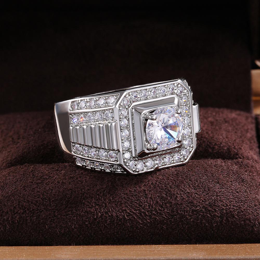 Luxury Male Wedding Ring Silver Color 18K White Round Zircon Heart Arrow Rings for Men Love  Anillos Wholesale