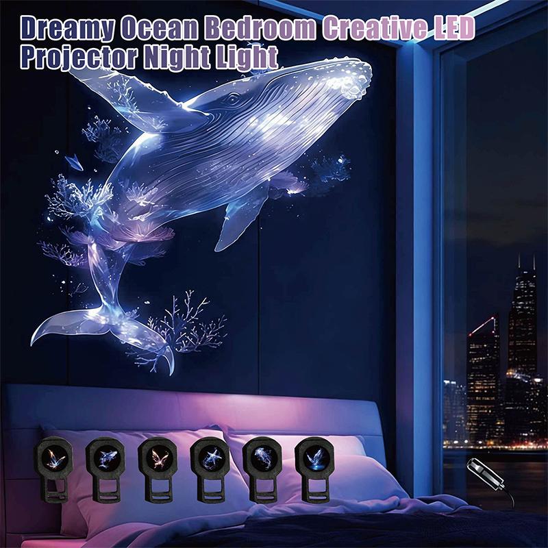 LED USB Projector Light 3/6pcs Projection Patterns- Adjustable Whale Butterfly Jellyfish Starfish Night Light Festival Gift